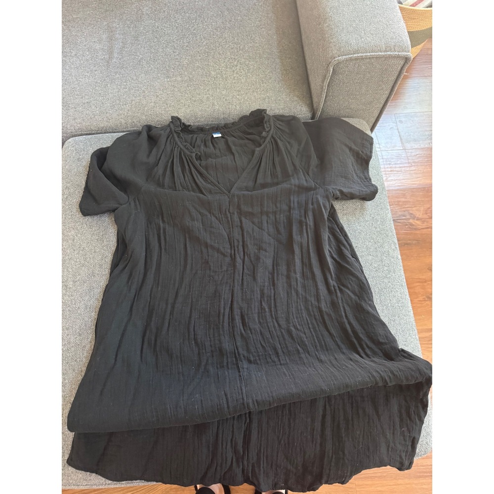 Old Navy Black Crinkle Gauze Shift Dress Short Sleeve Large Tall Womens - Picture 1 of 2
